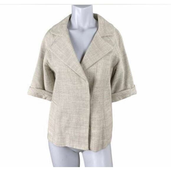 NWOT Zara Basics Short Sleeve Fitted Linen Button Front Jacket Size S/M Pockets - Picture 2 of 6